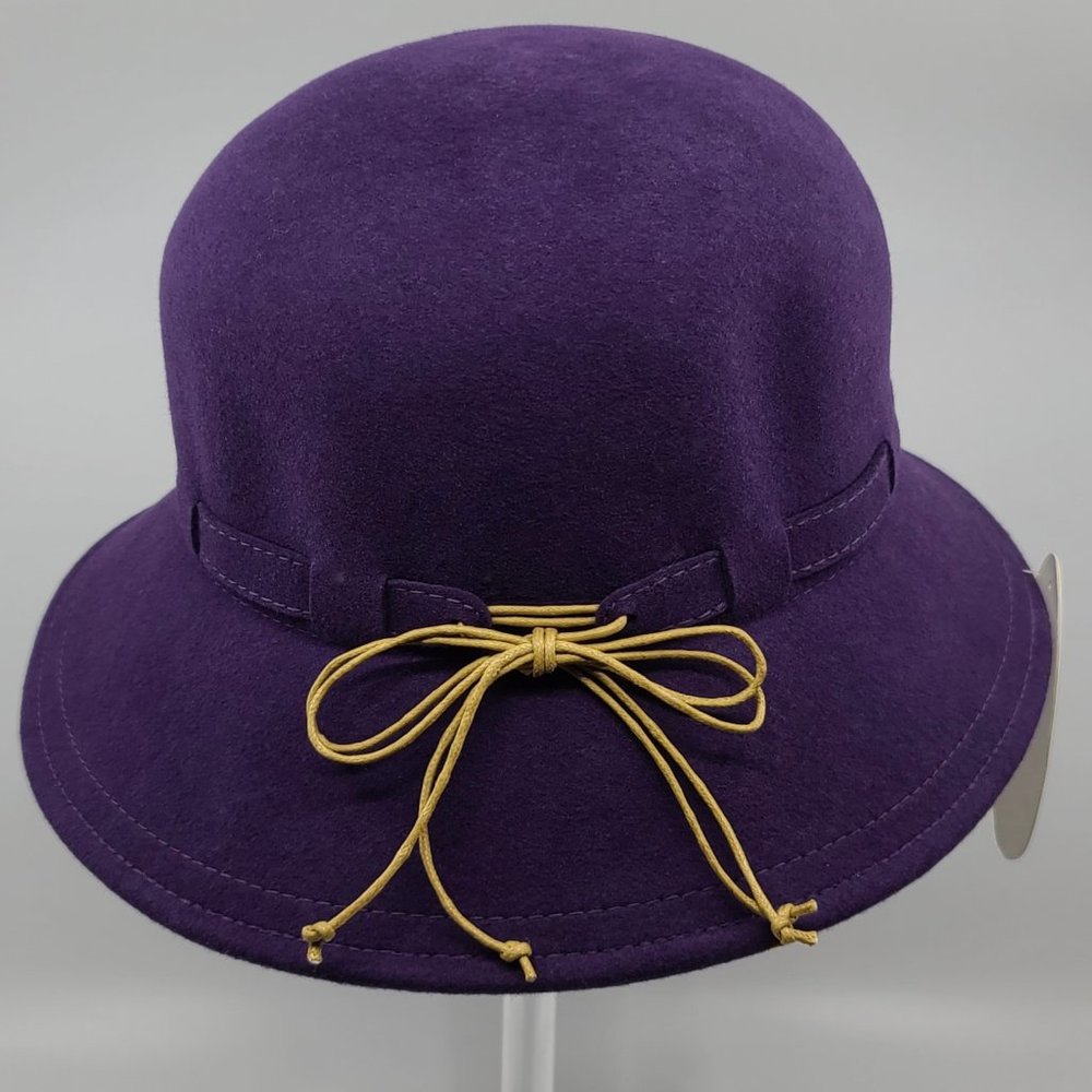 😍 Purple Boho Chic Wool Felt Brim Hat with Faux Leather Bow * Crushable *